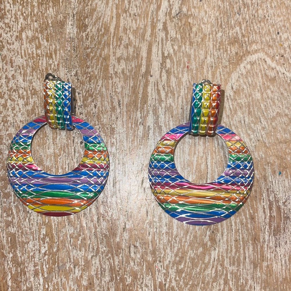 VINTAGE RAINBOW Dangle CLIP ON EARRINGS